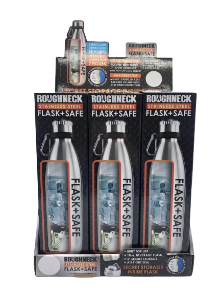 18 oz Stainless-Steel Flask and Safe - 6 Pieces Per Retail Ready Display 22931