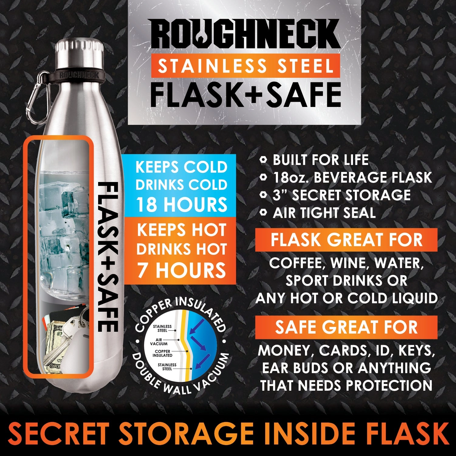 18 oz Stainless-Steel Flask and Safe - 6 Pieces Per Retail Ready Display 22931