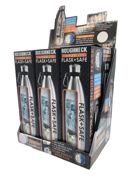 18 oz Stainless-Steel Flask and Safe - 6 Pieces Per Retail Ready Display 22931