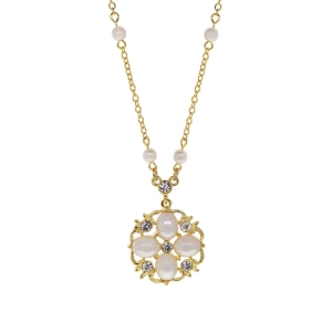 1928 Jewelry La Belle Faux Pearl & Crystal Pendant Necklace 16"   3" Extension