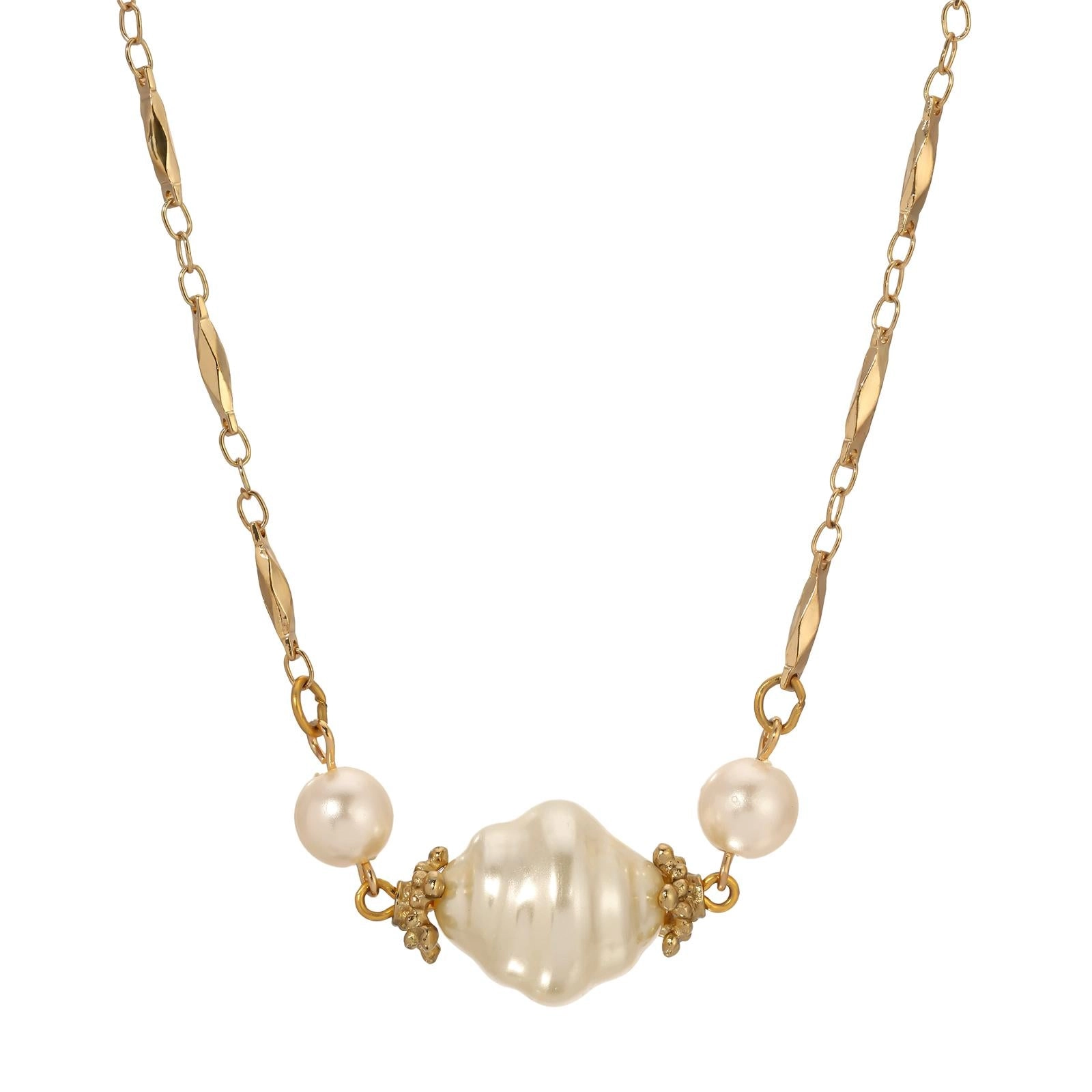 1928 Jewelry White Orbit Faux Pearl Bead Necklace 17"   3" Extension