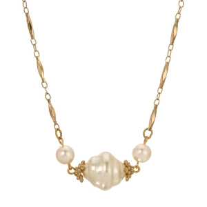 1928 Jewelry White Orbit Faux Pearl Bead Necklace 17"   3" Extension