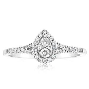 9ct White Gold 1/4 Carat Pear Shape Cluster Ring
