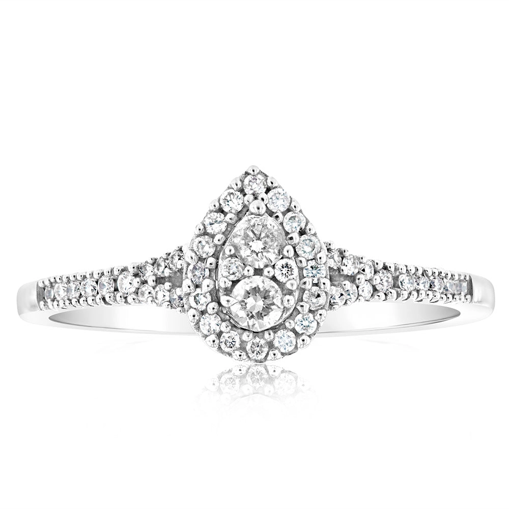 9ct White Gold 1/4 Carat Pear Shape Cluster Ring