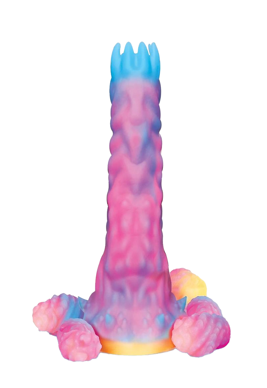 Alien Nation Glo-Vopositor Silicone Glow in the Dark Dildo with Eggs - Pink/Blue