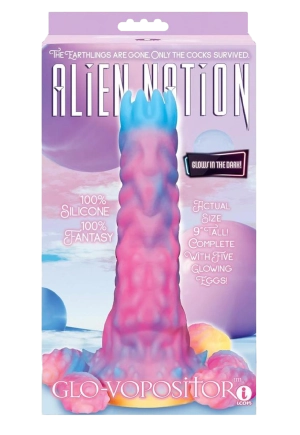 Alien Nation Glo-Vopositor Silicone Glow in the Dark Dildo with Eggs - Pink/Blue