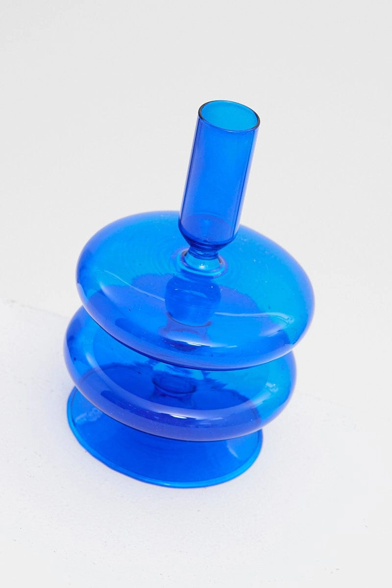 Blue Glass Candle Holder and Vase