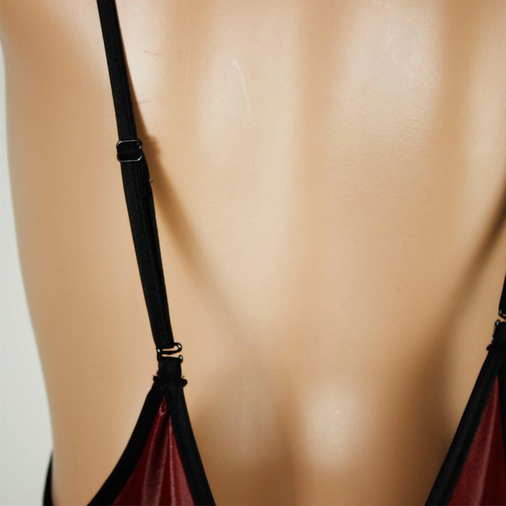 Deep V Sexy Shiny Black Faux leather One-piece swimsuit