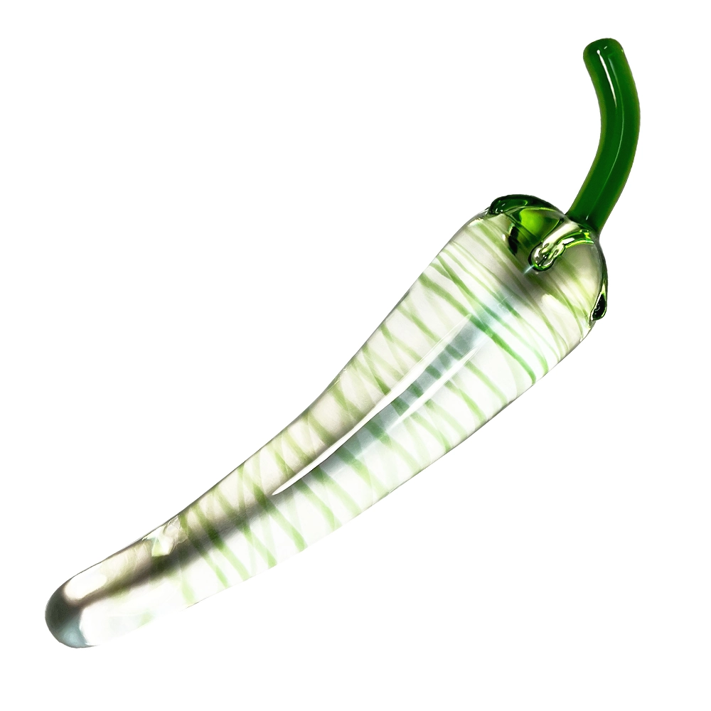 GREEN SWIRLING STRIPES PEPPER SHAPED GLASS DILDO