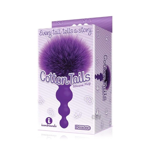 Icon Brands - The 9's, Cottontails, Silicone Bunny Tail Butt Plug, Beaded, Purple