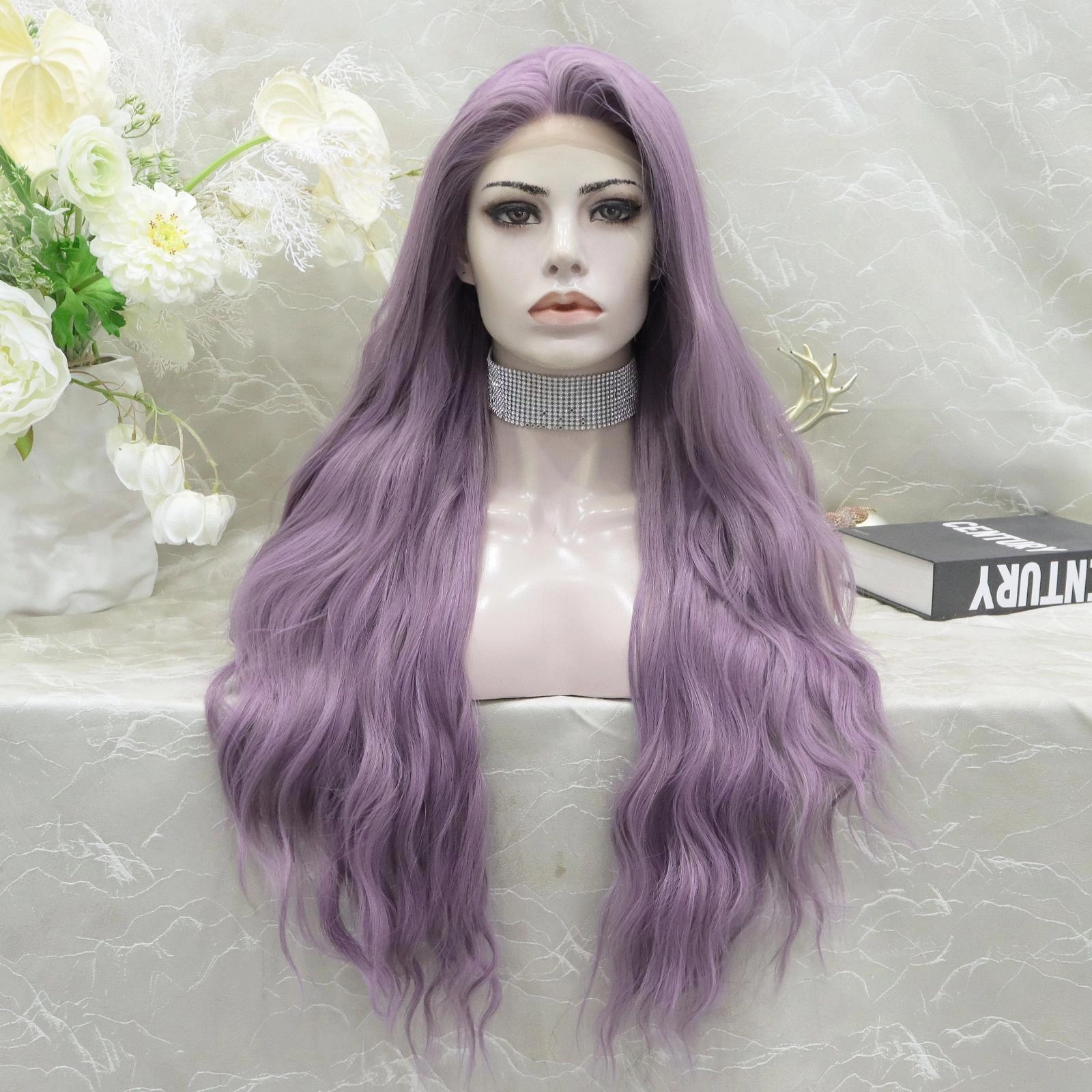 IMstyle Misty lavender purple nature curls 28 inches 13*3 free parting synthetic lace front wigs heat friendly W206-Misty(13*3)