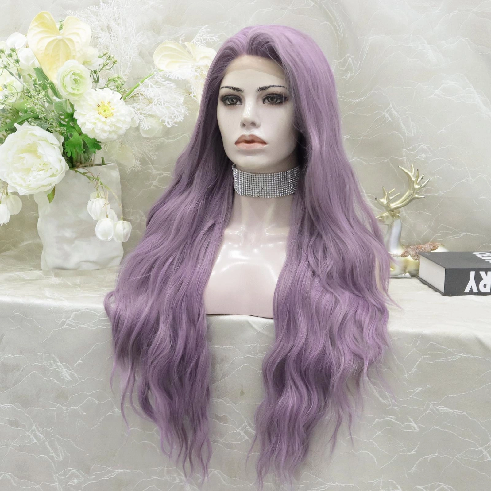 IMstyle Misty lavender purple nature curls 28 inches 13*3 free parting synthetic lace front wigs heat friendly W206-Misty(13*3)