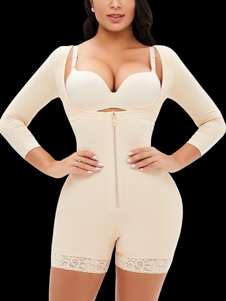 Long Sleeves Open Bust Tummy Control Body Shaper