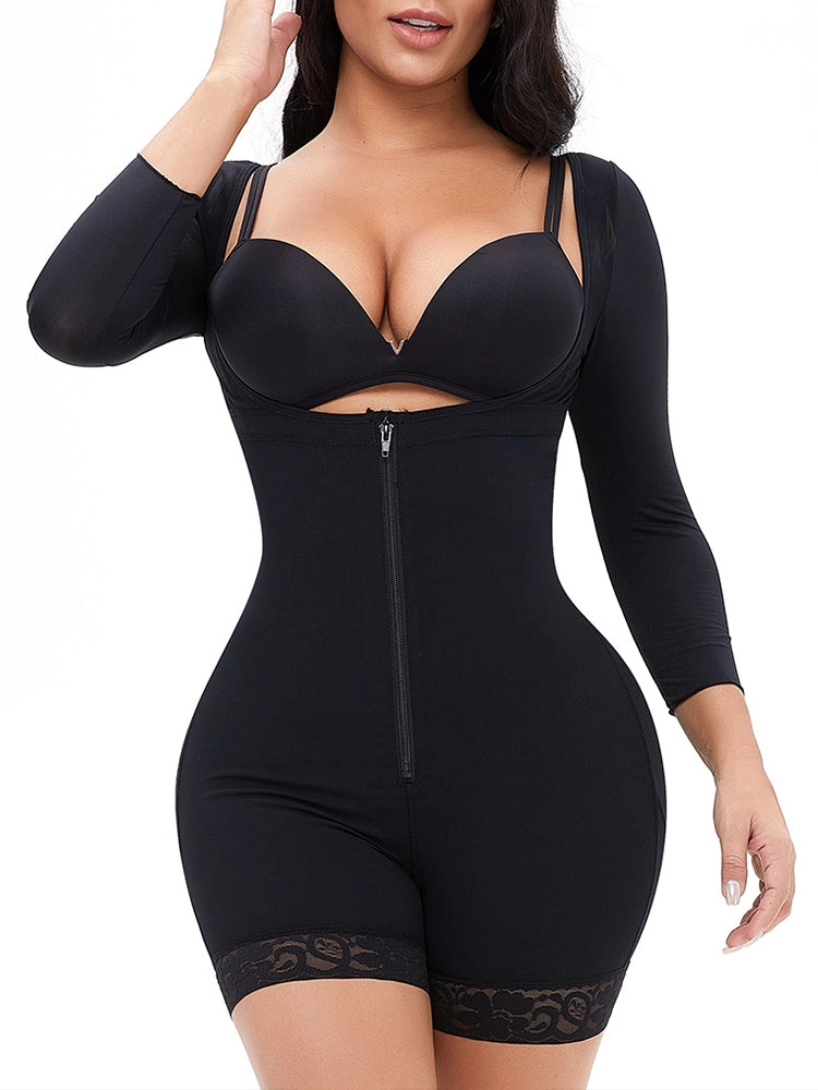 Long Sleeves Open Bust Tummy Control Body Shaper