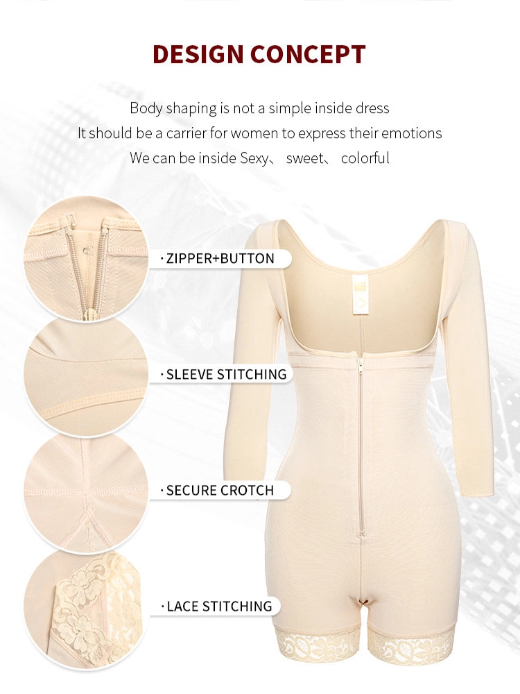 Long Sleeves Open Bust Tummy Control Body Shaper