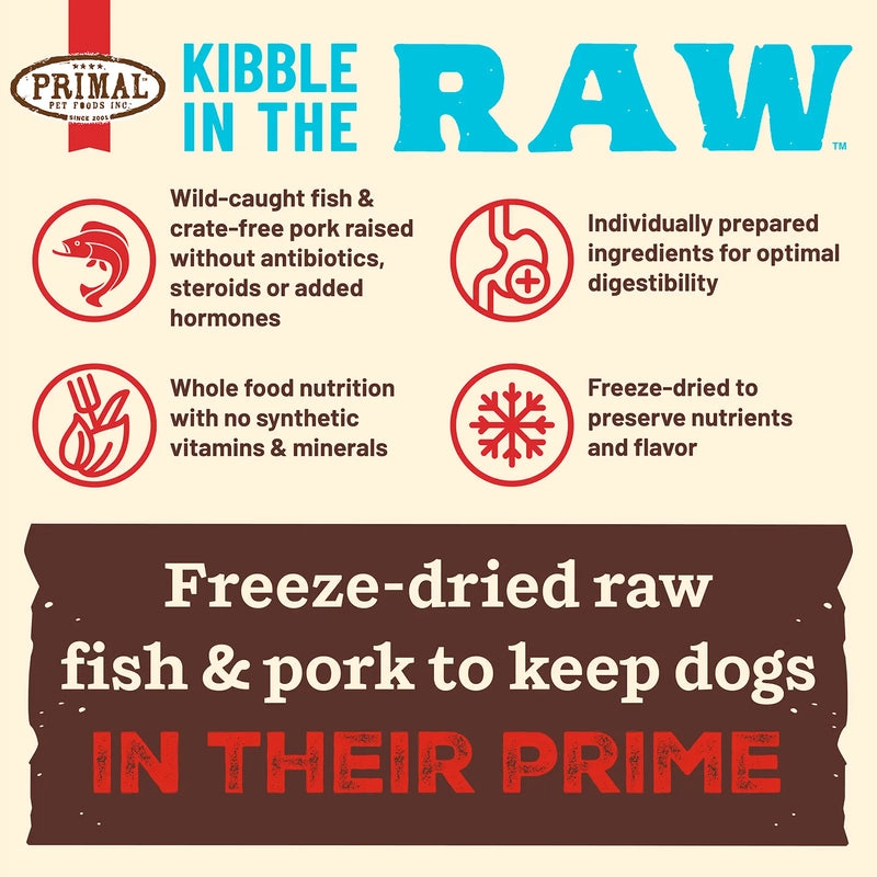 Primal Pet Foods Kibble in the Raw Fish & Pork Recipe for Dogs