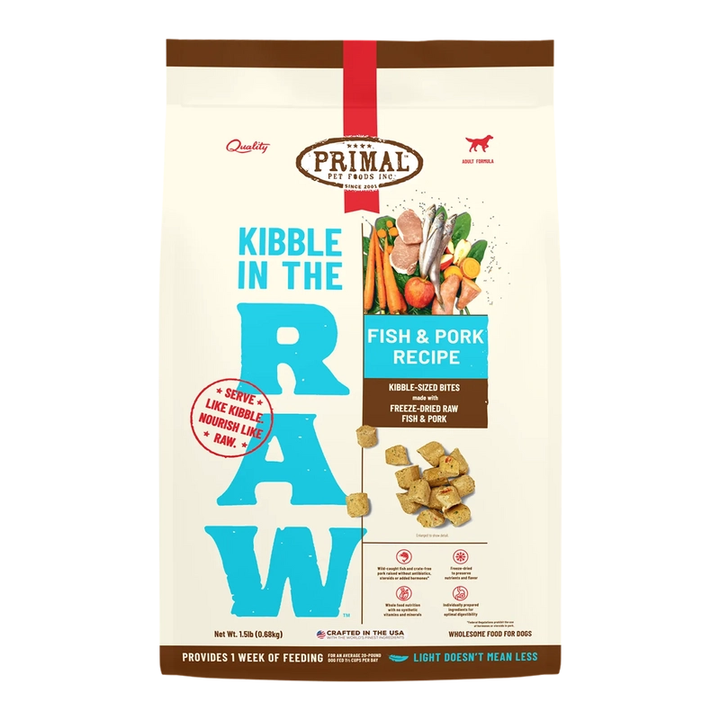 Primal Pet Foods Kibble in the Raw Fish & Pork Recipe for Dogs