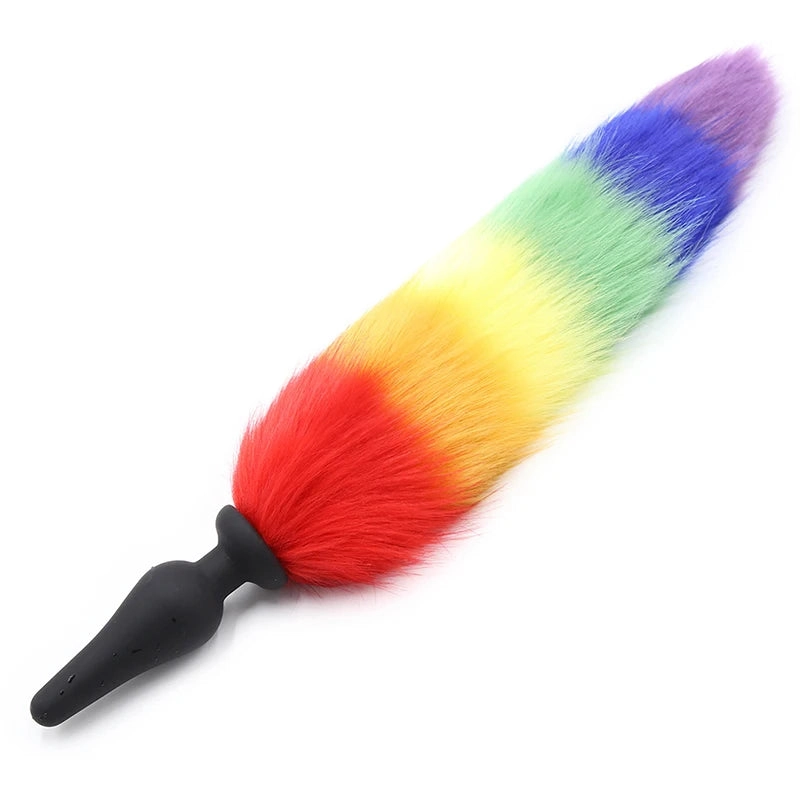 Rainbow Anal Plug Fox Tail Silicone Butt Plug