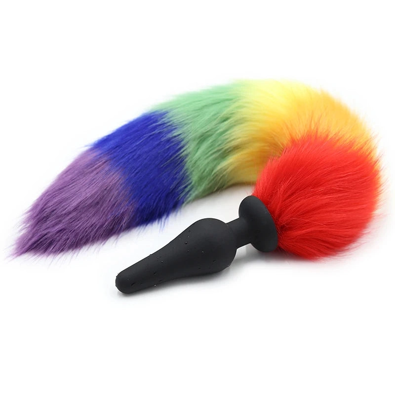 Rainbow Anal Plug Fox Tail Silicone Butt Plug