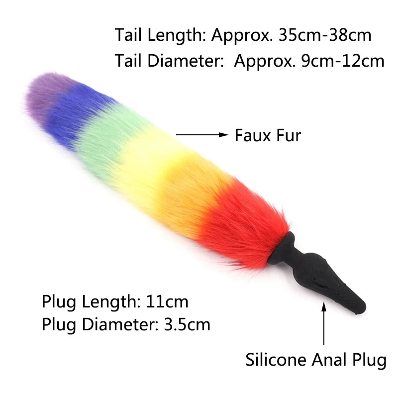 Rainbow Anal Plug Fox Tail Silicone Butt Plug