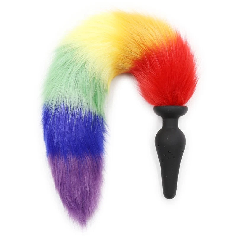 Rainbow Anal Plug Fox Tail Silicone Butt Plug