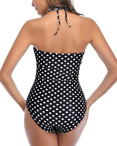 Sexy Cutout Tummy Control High Waisted Swimsuits-Black Dot