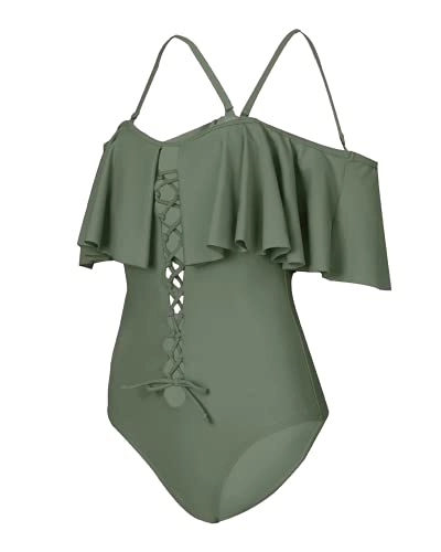 Sexy Lace-Up Off The Shoulder One Piece Swimsuit For Women-Olive Green