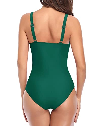 Sexy Retro Style Adjustable Halter Straps One Piece Swimsuits-Emerald Green