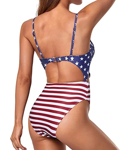 Tie Knot Front One Piece Bathing Suits Swimsuits Sexy Monokini-National Flag