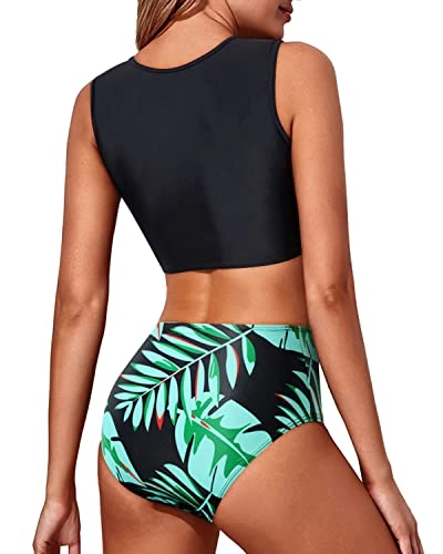 Trendy Two Piece Swimwear Women's Lace-Up High Waisted Bikini with Front Tie Knot