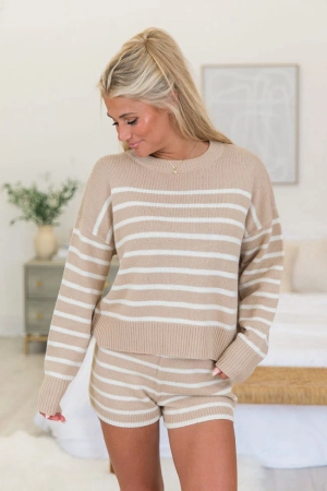 What Goes Around Taupe Striped Sweater Lounge Set FINAL SALE
