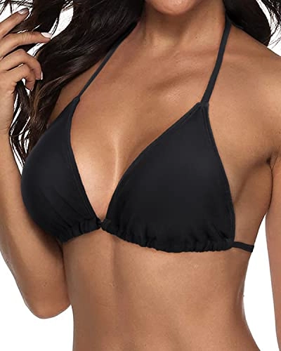 Women Sexy Halter String Triangle Bikini Top-Black