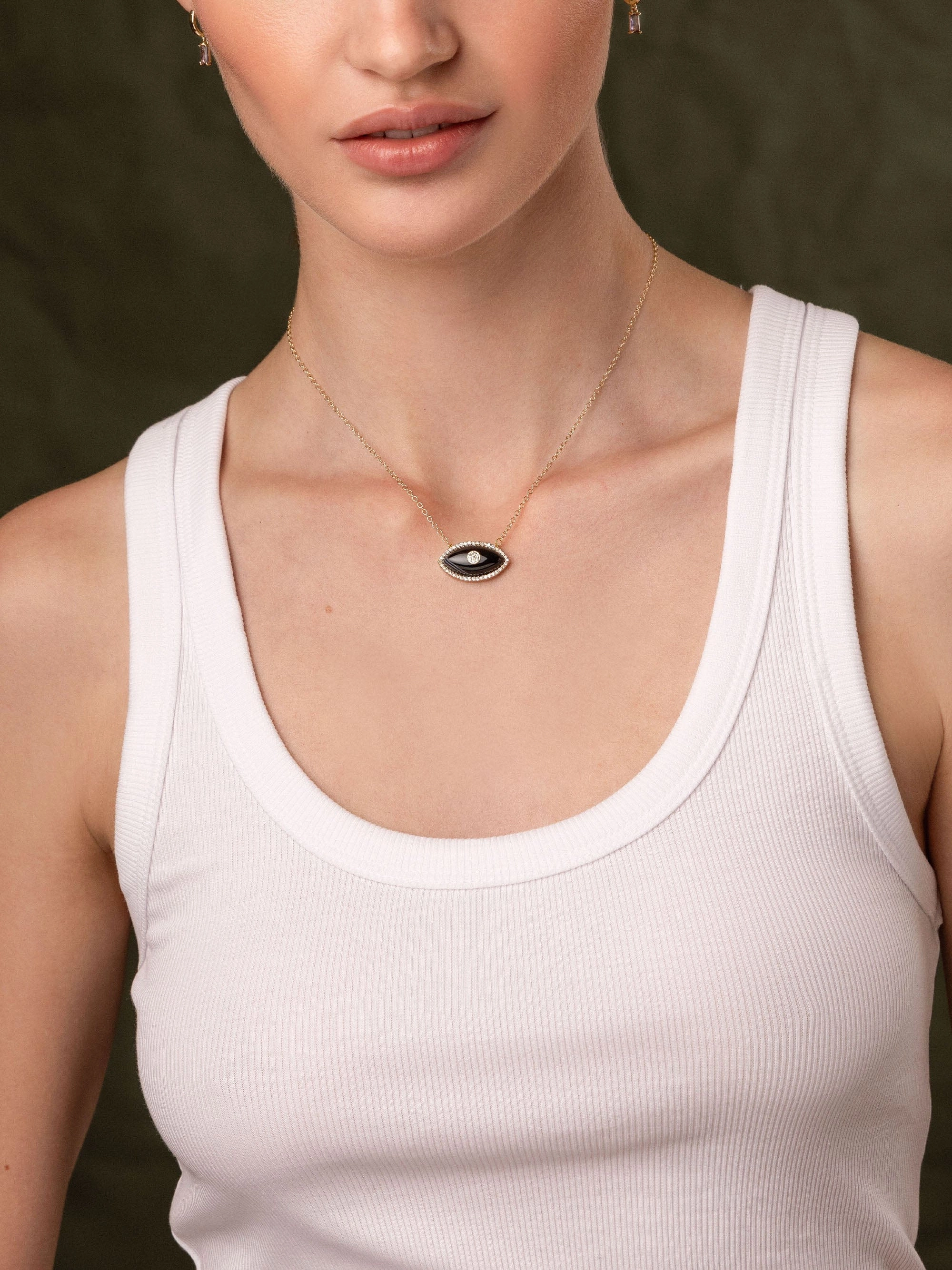 Women's Black Enamel Evil Eye Necklace