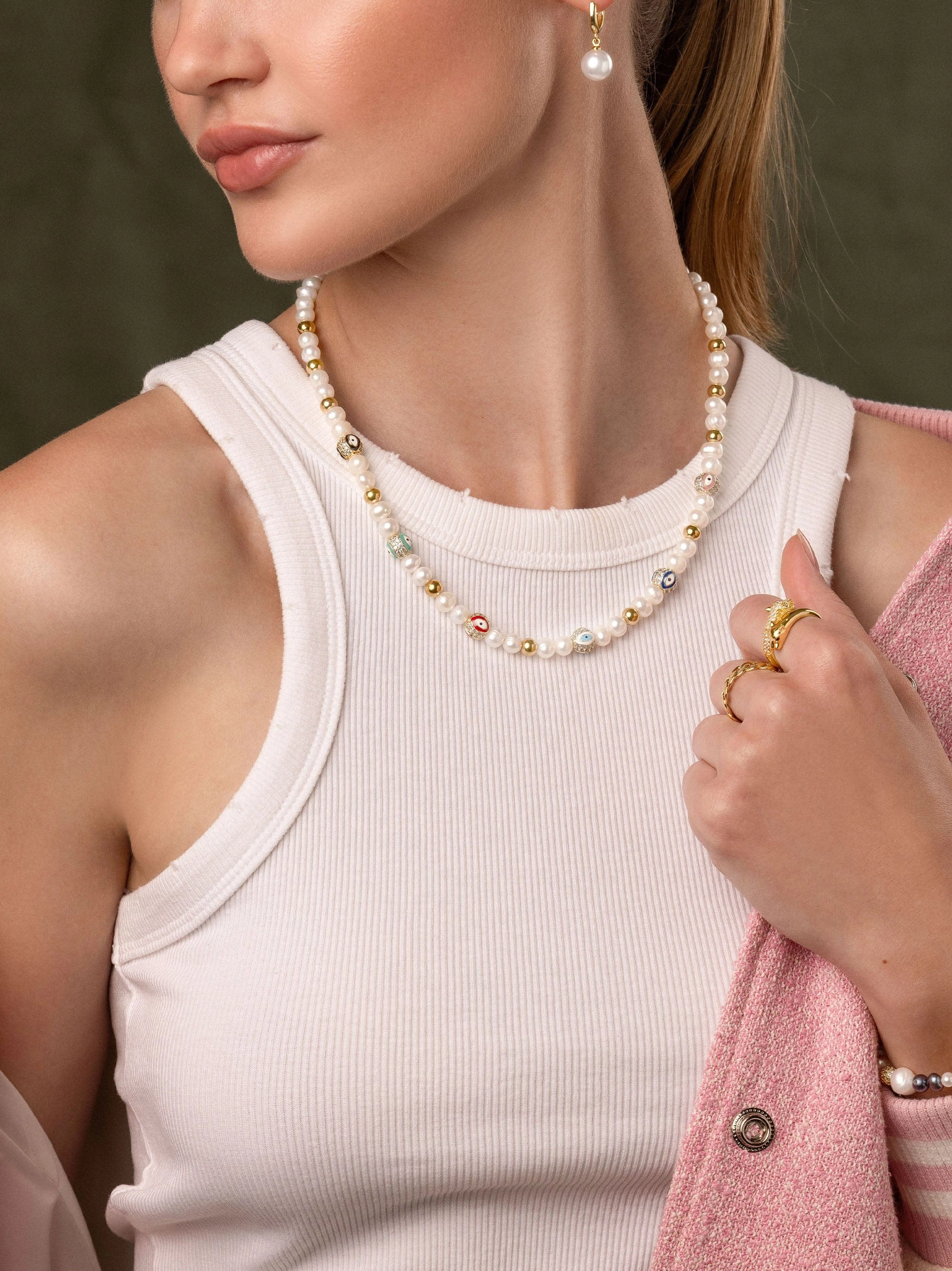 Women's Evil Eye Pearl Necklace