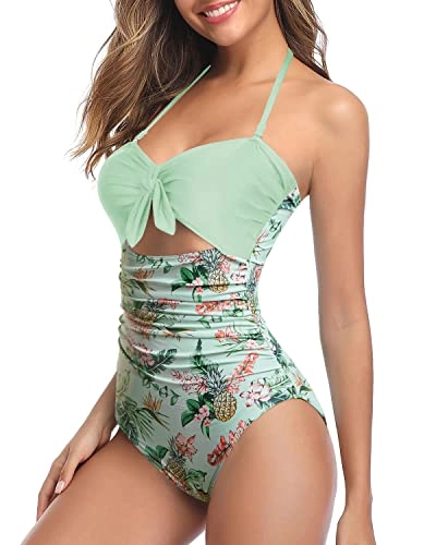 Women's Sexy Cutout One Piece Swimwear Tummy Control Halter Bathing Suit