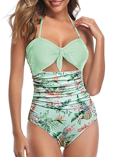Women's Sexy Cutout One Piece Swimwear Tummy Control Halter Bathing Suit